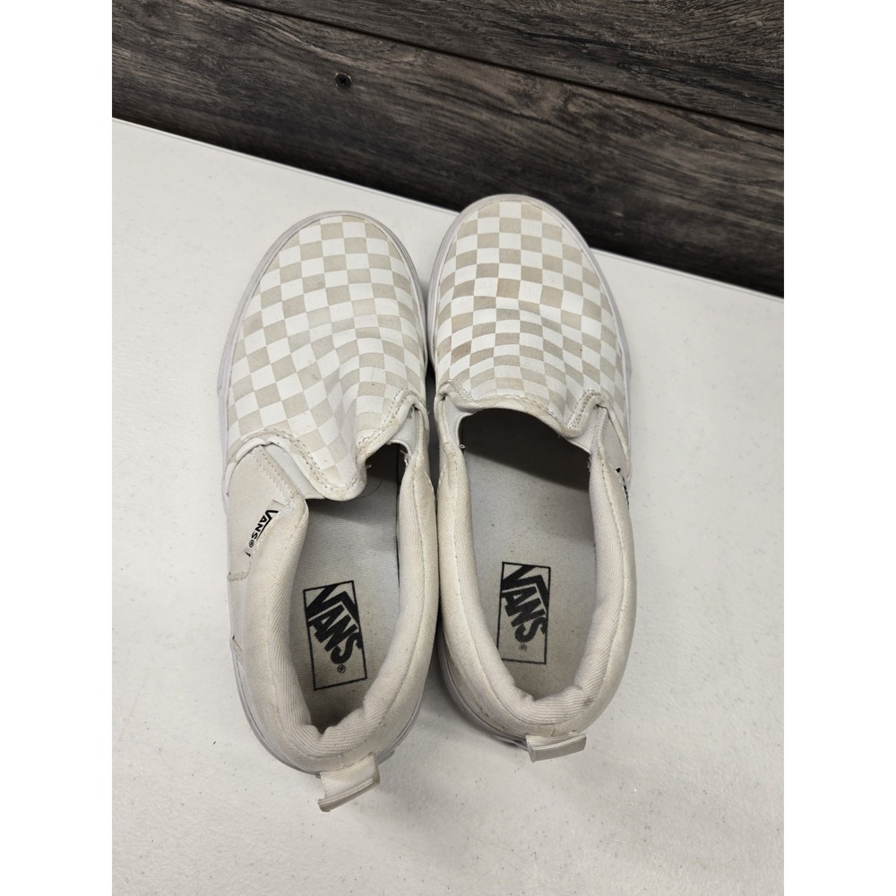 Vans Shoes Youth 5 Boys Off The Wall Check Slip On Sneakers 500714 White Fabric - Picture 3 of 7